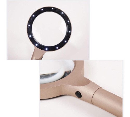 Nikula-12 Led Işıklı 10x Büyüteç  ,Yaşlılar Ve Çocuklar Için Okuma saplı  metal büyüteç 8013