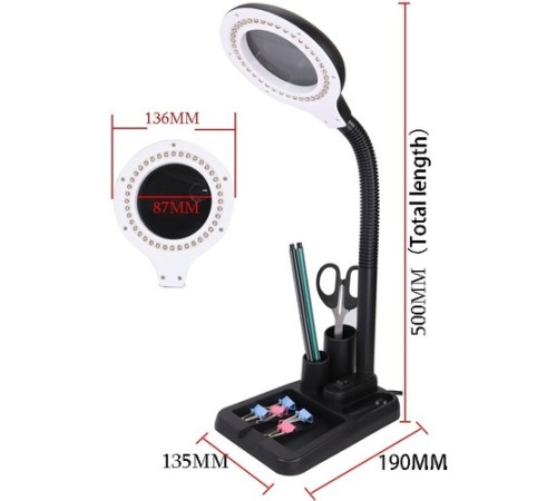Nikula-Esnek 5X /10x,40 LED ışıklı büyüteç ,lamba  büyüteç okuma, çalışma lehim masa lambası A808