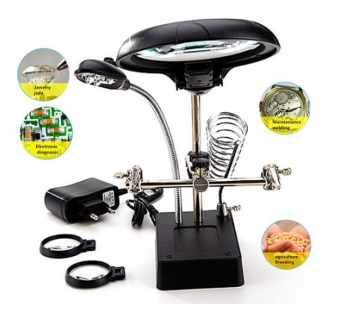 Nikula-Masa üstü Mandallı ,2.5x90mm, 7.5x34mm Mercekli ,adaptörlu ışıklı Büyüteç