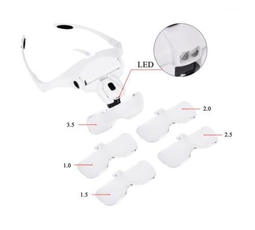 Nikula-5 Lens 1.0x-3.5x, 2led Işıklı  Ile Ayarlanabilir Gözlük Büyüteç9892B2