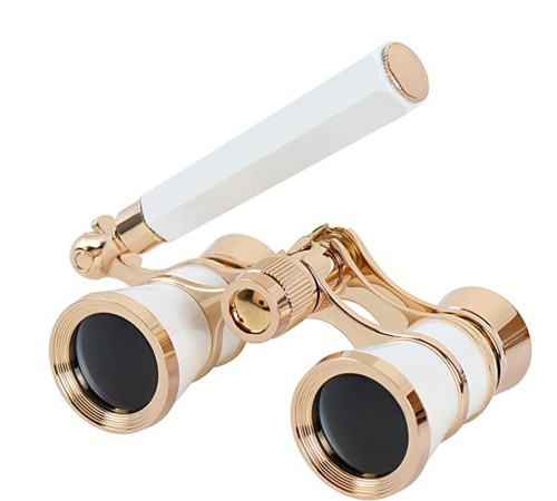 Nefis Işlemeli, Tiyatro / Opera Dürbünü 3x25 Prinç Metal Kaplamalı Retro Beyaz